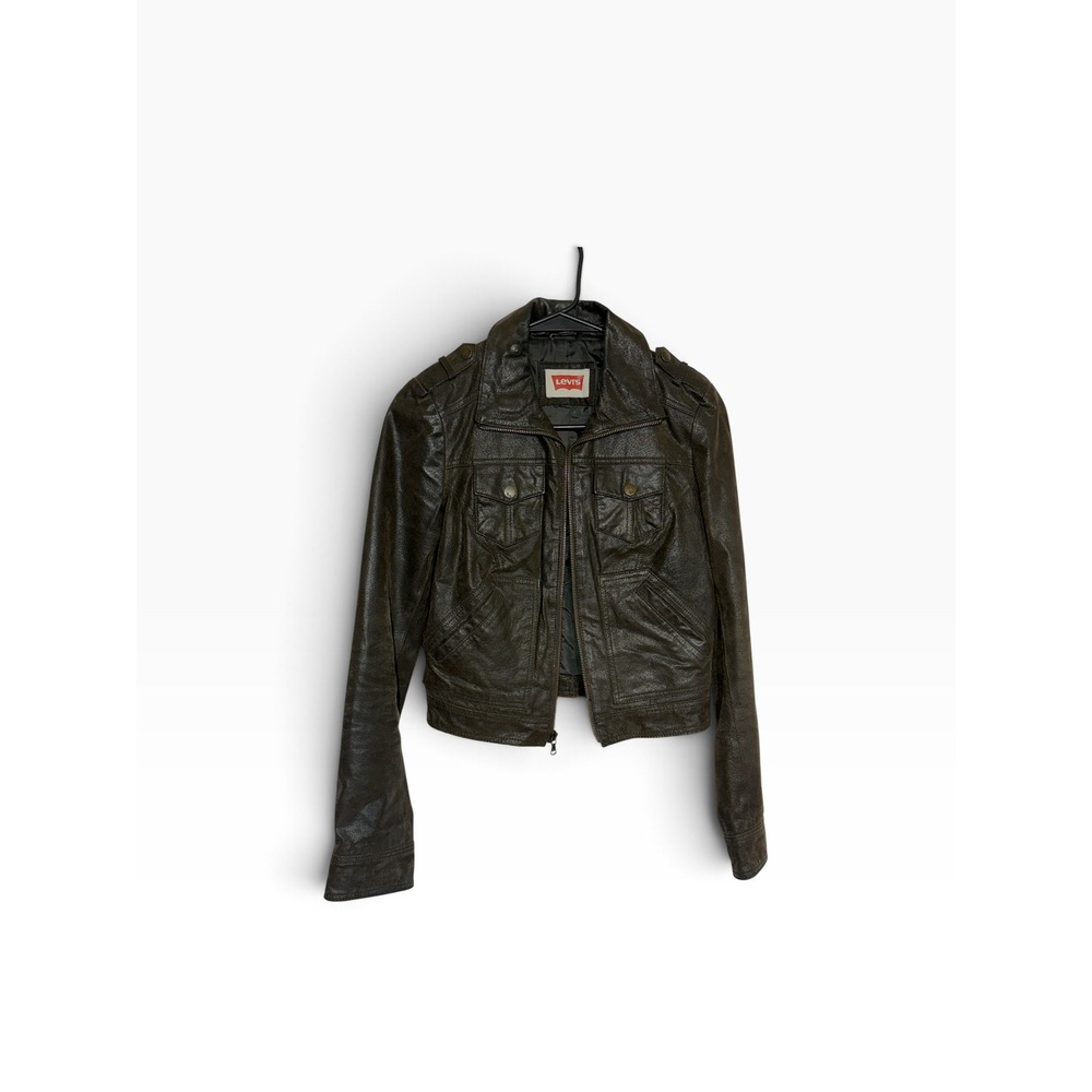 Levis Vintage 90s Distressed Brown Leather Cropped Jacket Boho Chic Textured